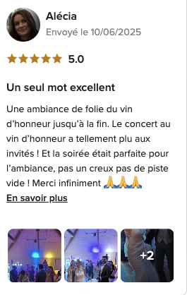 Capture de l’avis de Alécia sur Mariages.net, noté 5 sur 5