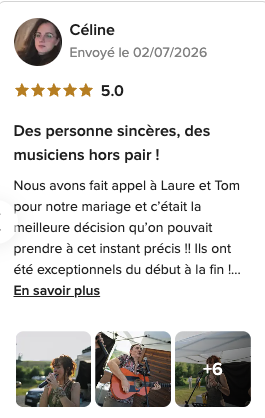 Capture de l’avis de Céline sur Mariages.net, noté 5 sur 5