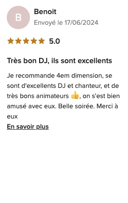 Capture de l’avis de Benoit sur Mariages.net, noté 5 sur 5
