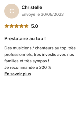 Capture de l’avis de Christelle sur Mariages.net, noté 5 sur 5