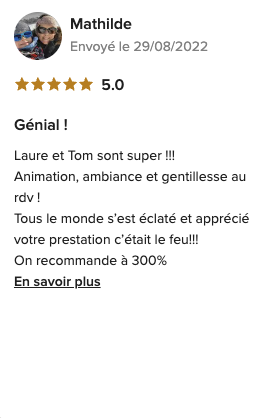 Capture de l’avis de Mathilde sur Mariages.net, noté 5 sur 5